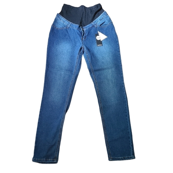 NWT Boohoo Blue maternity Sz.12 Thea over the bump jeans denimcore comfortcore - Picture 1 of 12